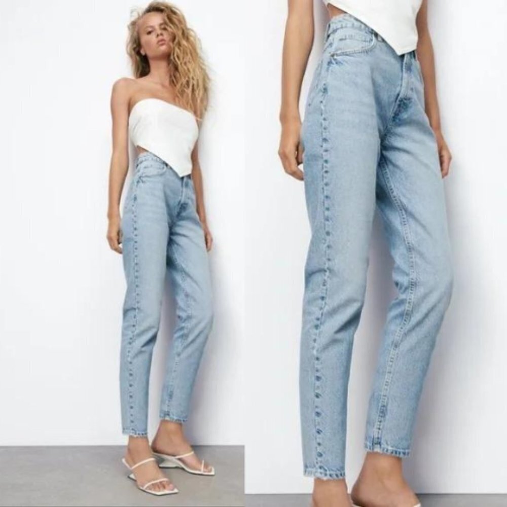 Zara Light Wash Mom Fit High Rise Jeans